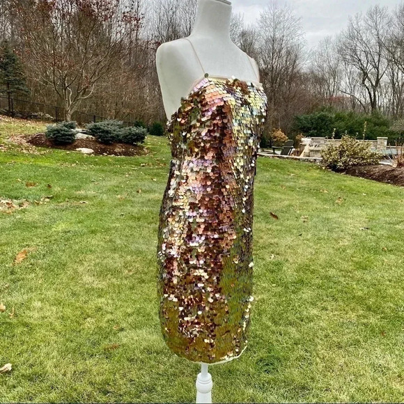NWT Anthropologie Aidan Mattox Starla Sequin Midi Dress Gold Cocktail Formal 8 - Picture 11 of 13